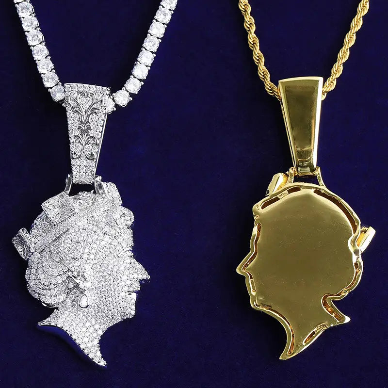 Hip Hop 5A+ CZ Stone Paved Bling Iced Out The Queen Elizabeth Pendants Necklaces for Men Rapper Jewelry Rose Gold Silver Color