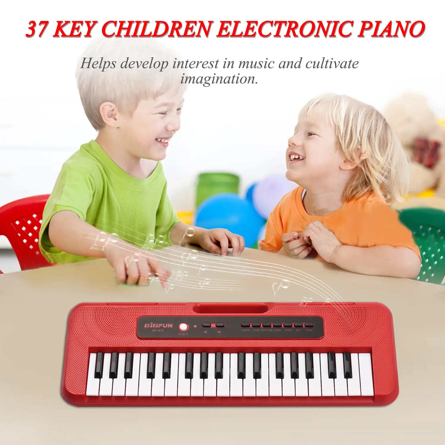 BIGFUN 37 Key Children Electronic Piano with Mini Microphone Preset 10 Demos Supports Recording Headphone/ Aux in Jack Keyboard