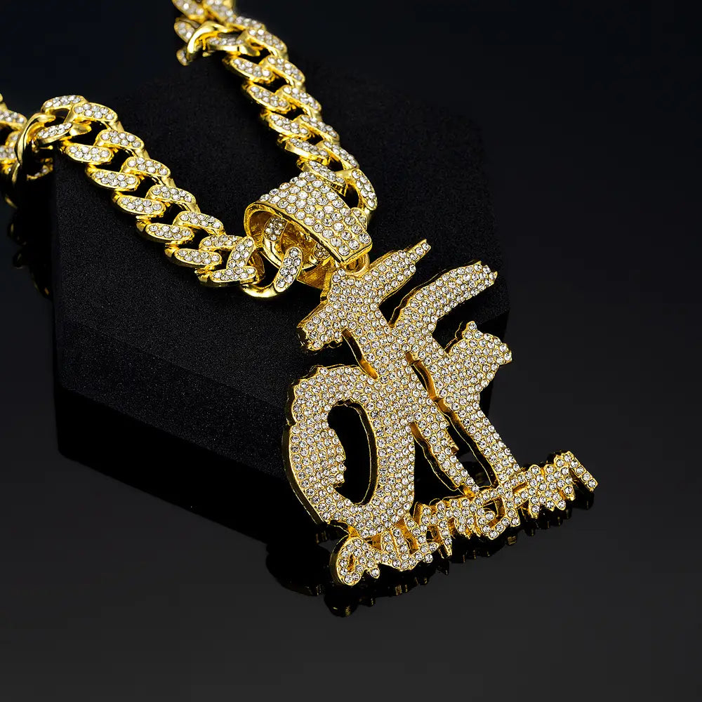 Hip Hop Fashion English Letter OTF Pendant Cuban Chain Necklace Suitable For Daily Wear By Men And Women Rock Party Jewelry