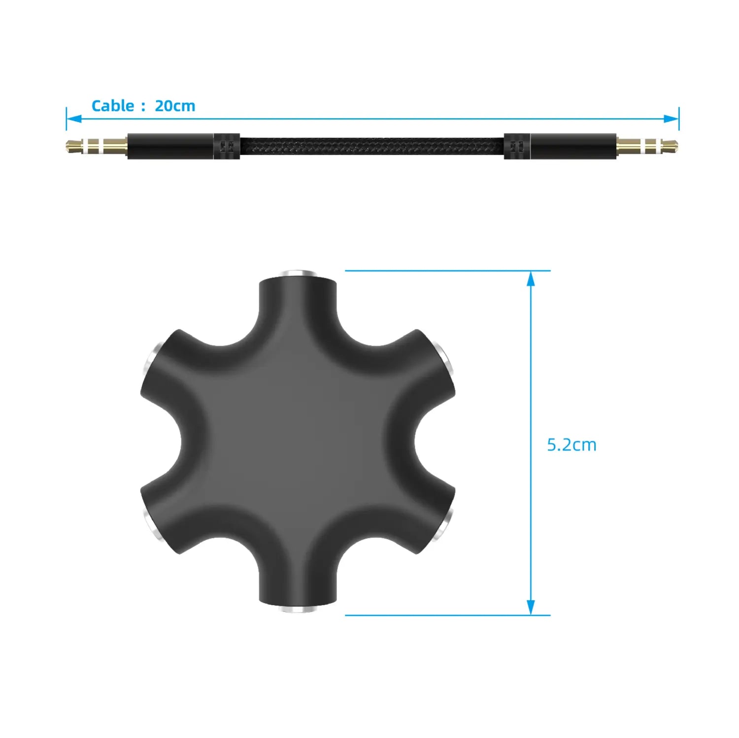 5-Way Multi Headphone Splitter 3.5mm Audio Stereo Splitter Cable 1 Male to 5 Port Female 3.5mm Jack Aux Music Soun Output Cables