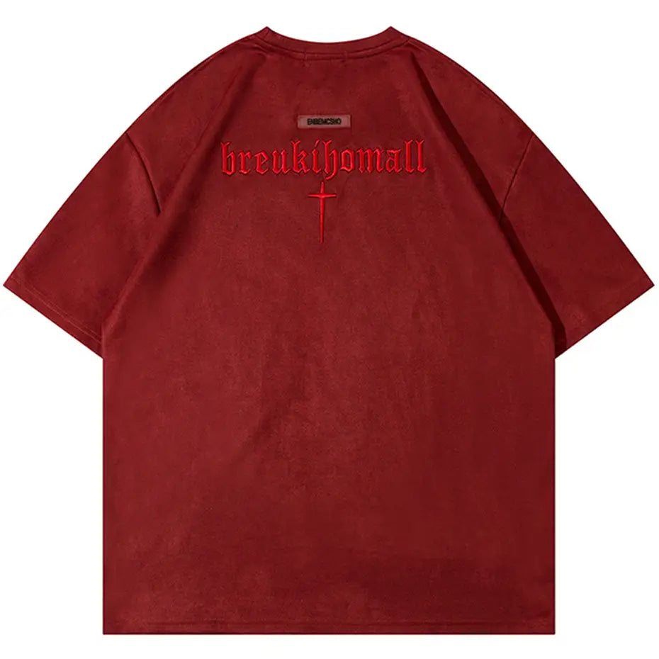 Hip Hop Suede T Shirts Letter Embroidery Oversized Harajuku Streetwear Tshirts 2023 Men Summer Loose Casual Tee Shirt Tops