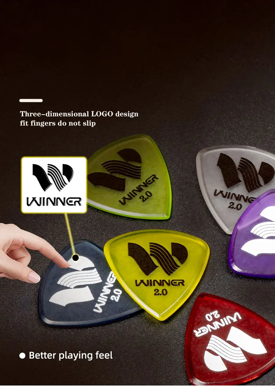 Winner Hybrid Polycarbon Guitar Picks 6/12Pcs 2.0MM for Acoustic Electric Guitar with Round Metal Box Guitar Accessories