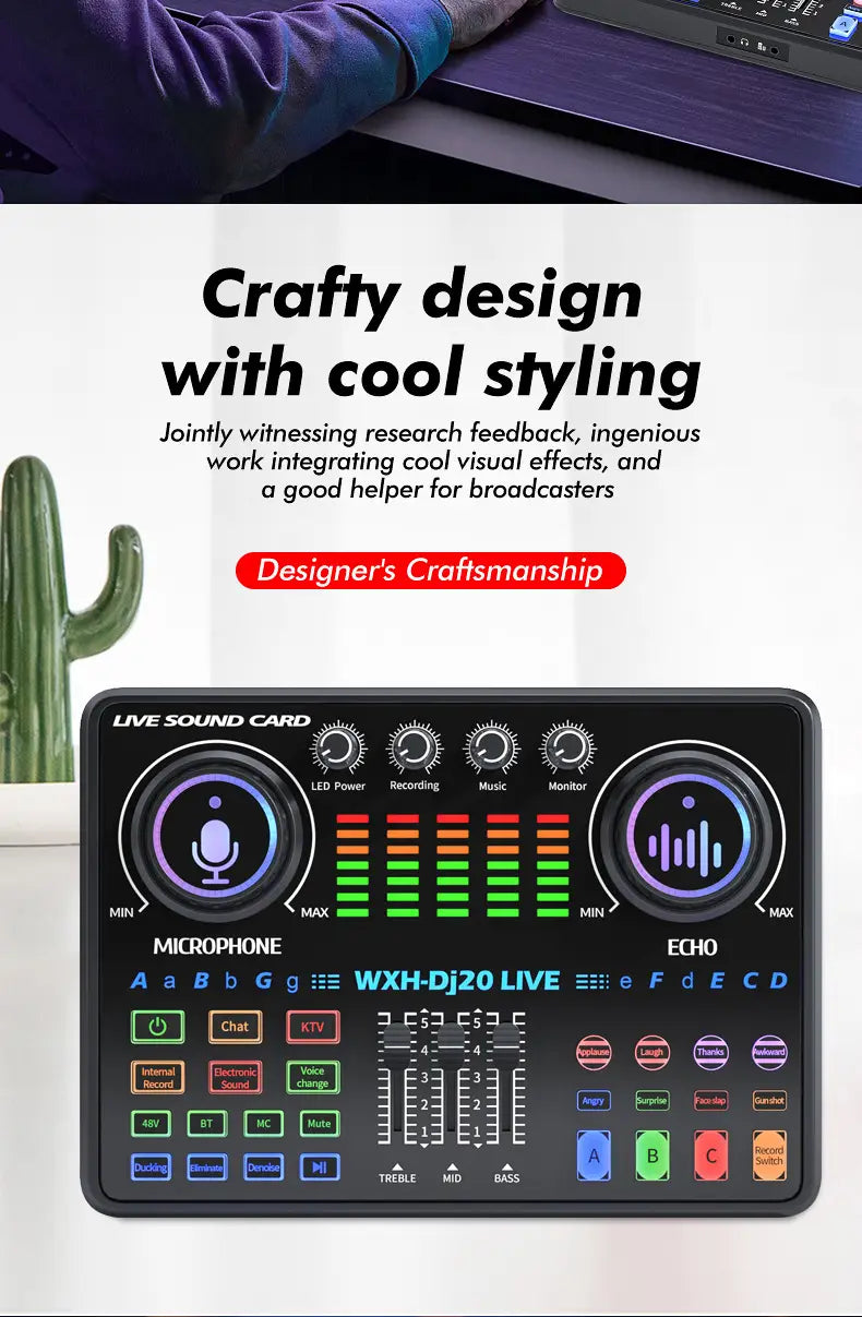 DJ20 Sound Card Kits Studio Record Professional Mixer Singing 48V Microphone BM800 for Karaoke Podcast Recording Live Streaming