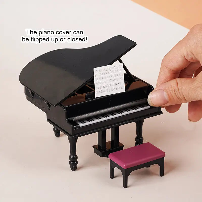 1:12 Dollhouse Miniature Furniture Playset Piano with Bench Instrument Model Living Room Décor Doll’s House Accessories