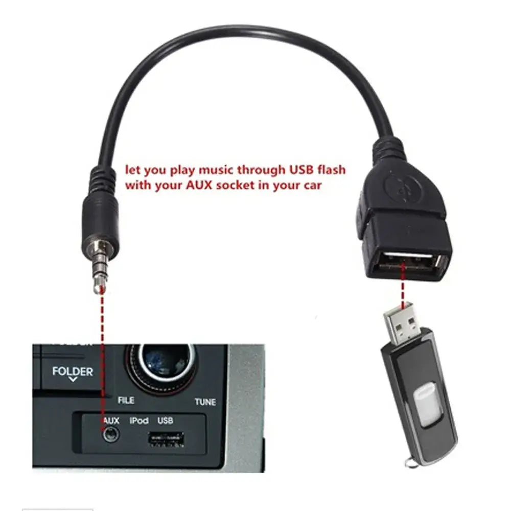 1/2/4/6/8/10Pcs Black Car Audio Cable To USB Audio Cable Car Electronics for Play Music Car Audio Cable USB Headphone Converter