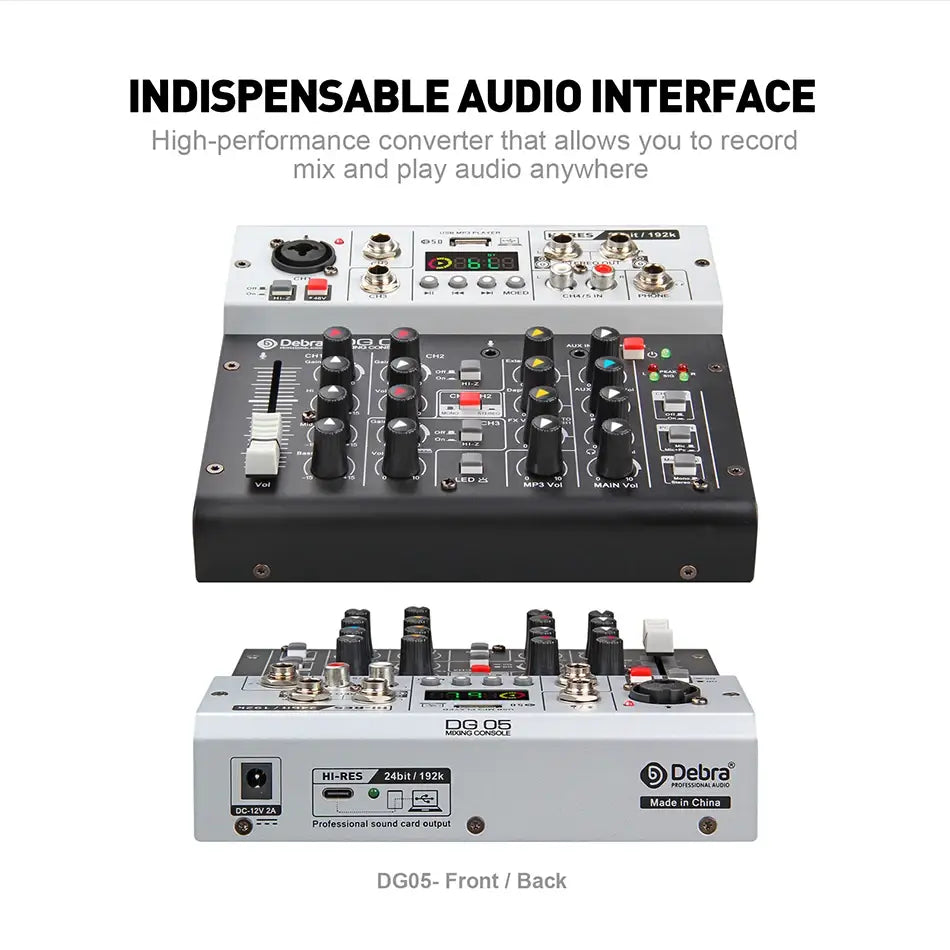 Debra Professional 24bit 192K USB Studio Recording Audio Interface DJ Console Noise Cancelling Function for Sound Card Mixer