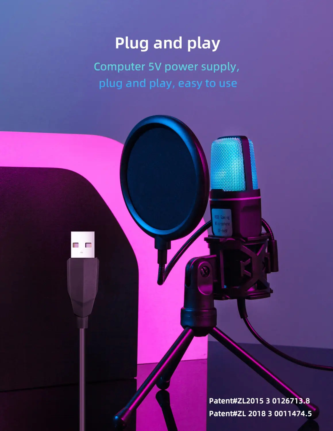 Computer Professional Gaming Condenser Microphone Karaoke Mic PC Laptop USB Wired Live Streaming Podcast Studio Mike Kit Gamer