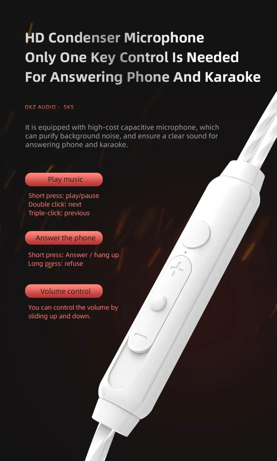Original QKZ SK5 Wired Earphones In-ear 3.5mm AUX With MIC Noise Reduction HD Call HIFI For Game Music Sports Fashion Design