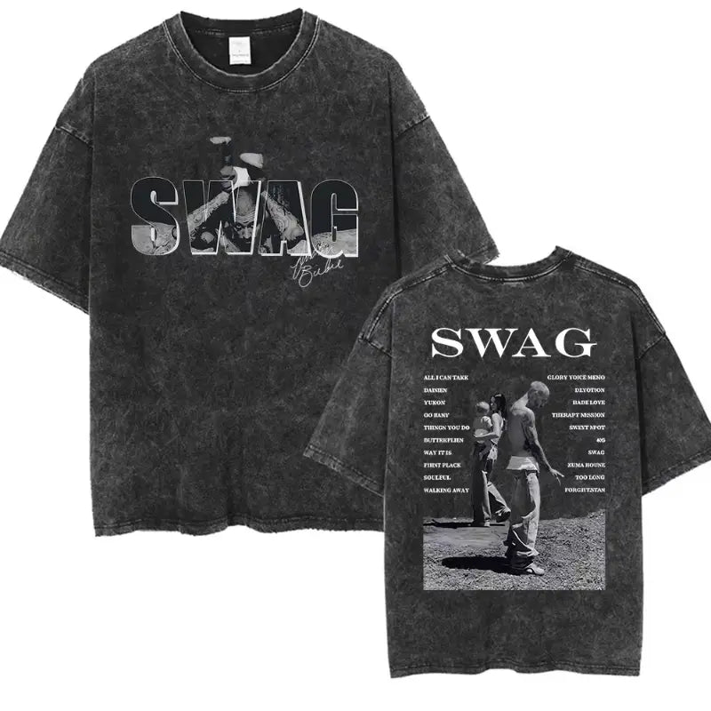 Rapper Justin Bieber SWAG Album 2025 Vintage Washed Graphic T-Shirt Woman’s Hip Hop Loose Fashion Short Sleeve Streetwear