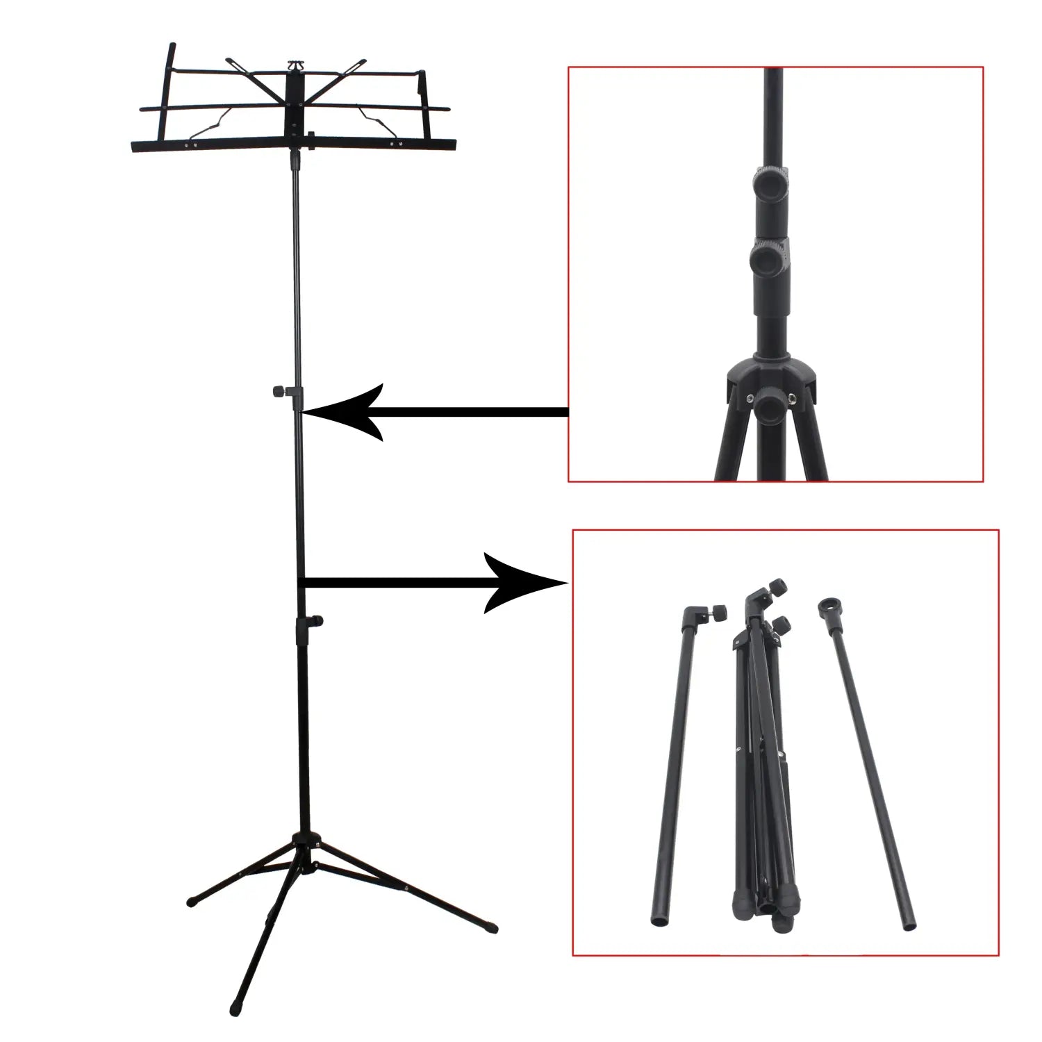 Foldable Music Sheet Tripod Stand Stainless Steel Music Stand Adjustable Holder Musical Instrument Universal Accessories&Parts