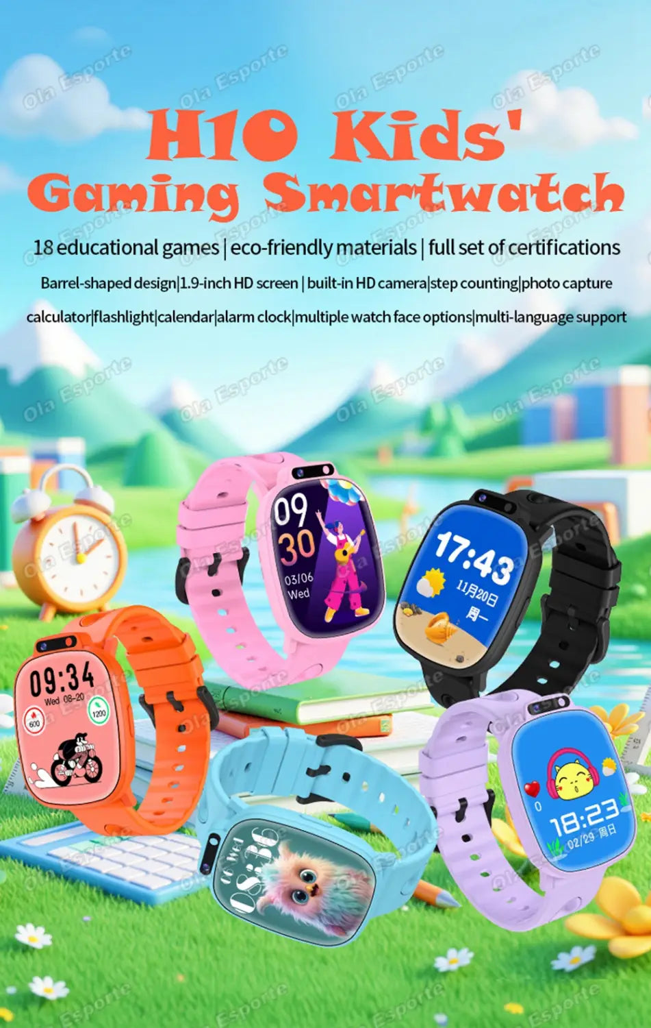 Kids Smartwatch HD Camera Video Recording Study Cards Flashlight 18 Games Calculator Customize Watch Face Birthday Gift Boy Girl