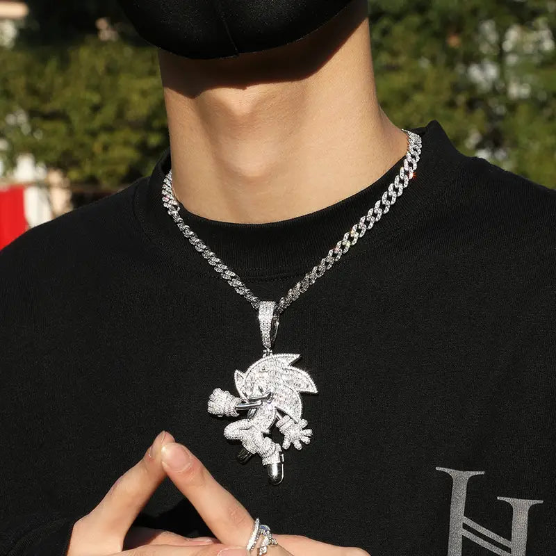 Hip Hop 5A+ CZ Stone Paved Bling Iced Out Cartoon Characters Pendants Necklaces for Men Rapper Jewelry Blue Red Silver Color