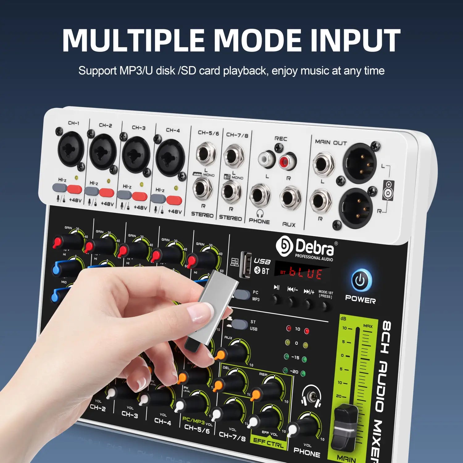 4/8 Channel Audio Mixer DJ Controller Sound Mixing Console With Bluetooth Phantom Power Delay Repaeat Effect For PC Recording