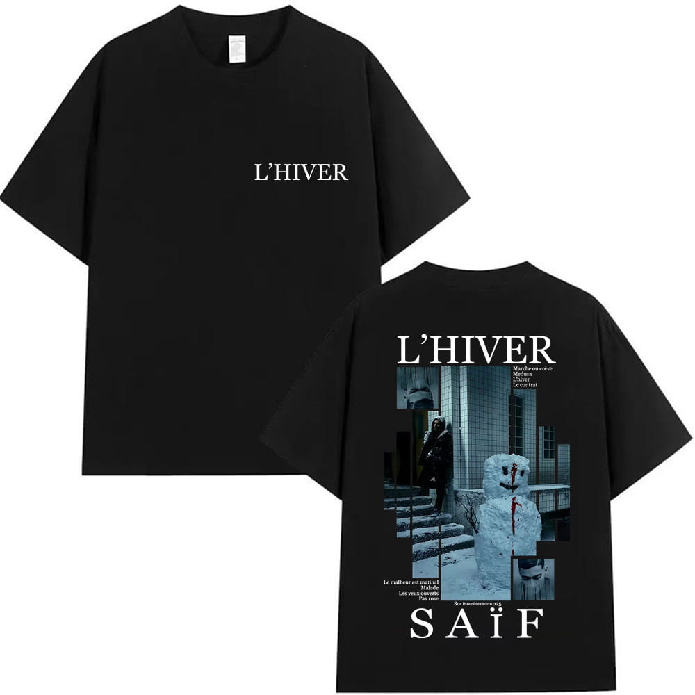 Rapper L’HIVER Saif Album 2025 Graphic T Shirt Men’s Gothic Hip Hop Short Sleeve T-shirts Vintage Cotton T-shirt Fans Streetwear