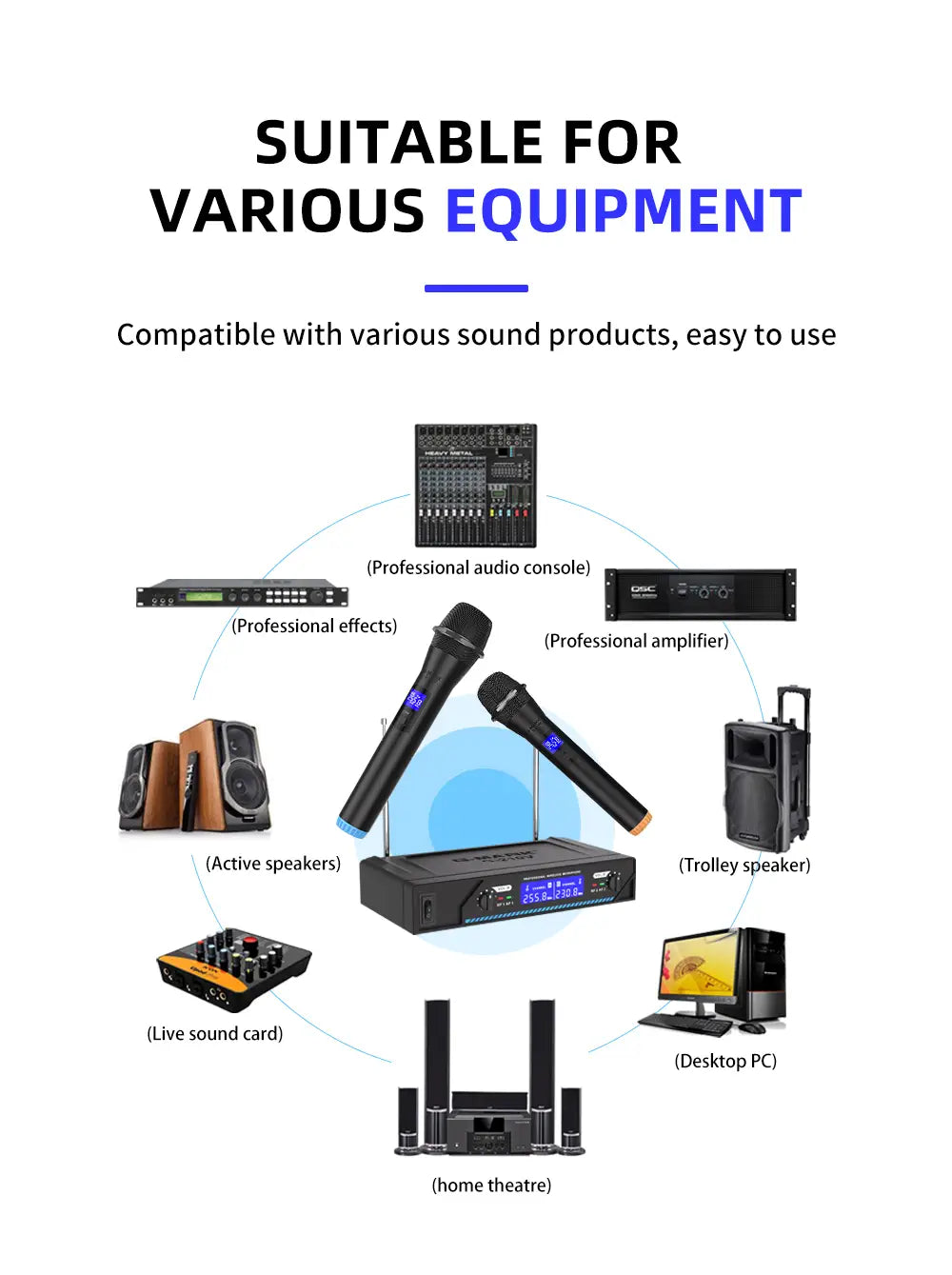 Karaoke Wireless Microphone G-MARK G210V Professional 2 Channels Handheld Mic For Party Meeting Church Show Home