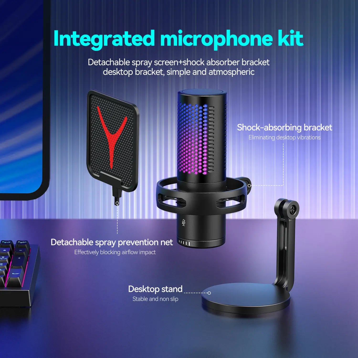 Computer Professional Gaming Condenser Microphone Karaoke Mic PC Laptop USB Wired Live Streaming Podcast Studio Mike Kit Gamer