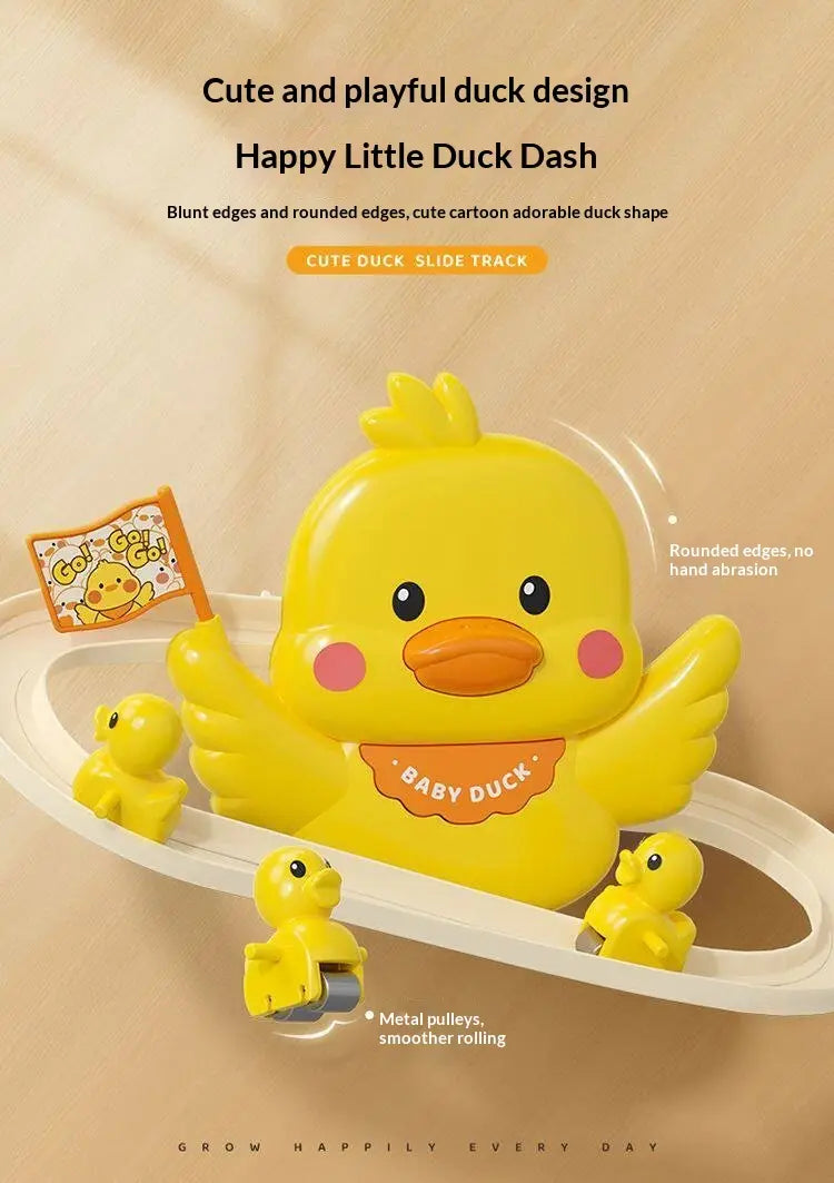 Electric Duck Climbing Stairs Toy with LED Lights & Music Roller Coaster Track Slide Parent-Child Interactive Toy for Kids
