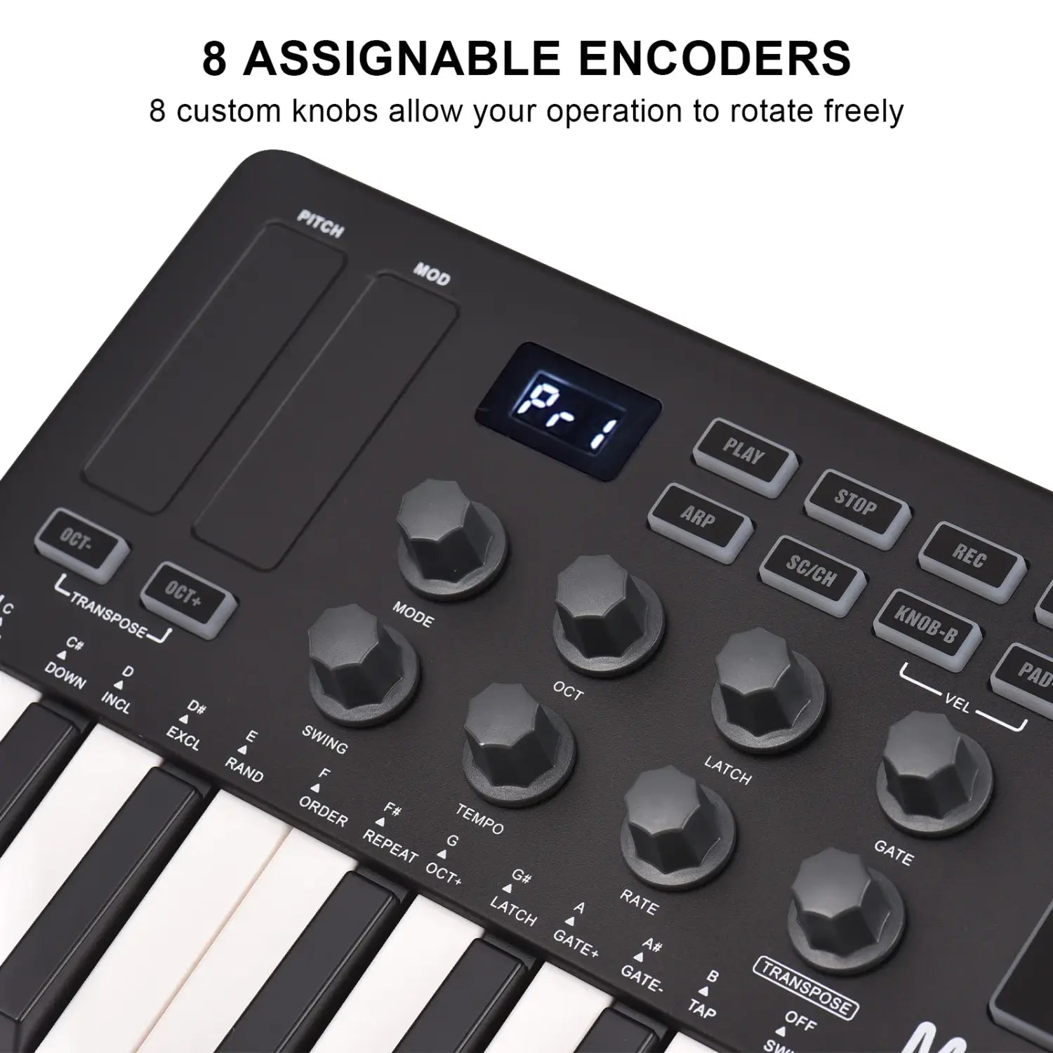 25-Key MIDI Control Keyboard Mini Portable USB Keyboard MIDI Controller with 25 Velocity Sensitive Keys 8 RGB Backlit Pads