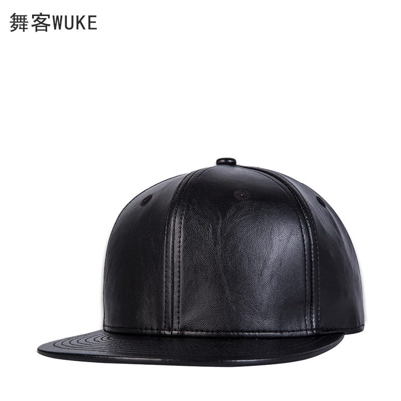 Hip hop hat men’s street versatile Black Leather Flat brimmed hat