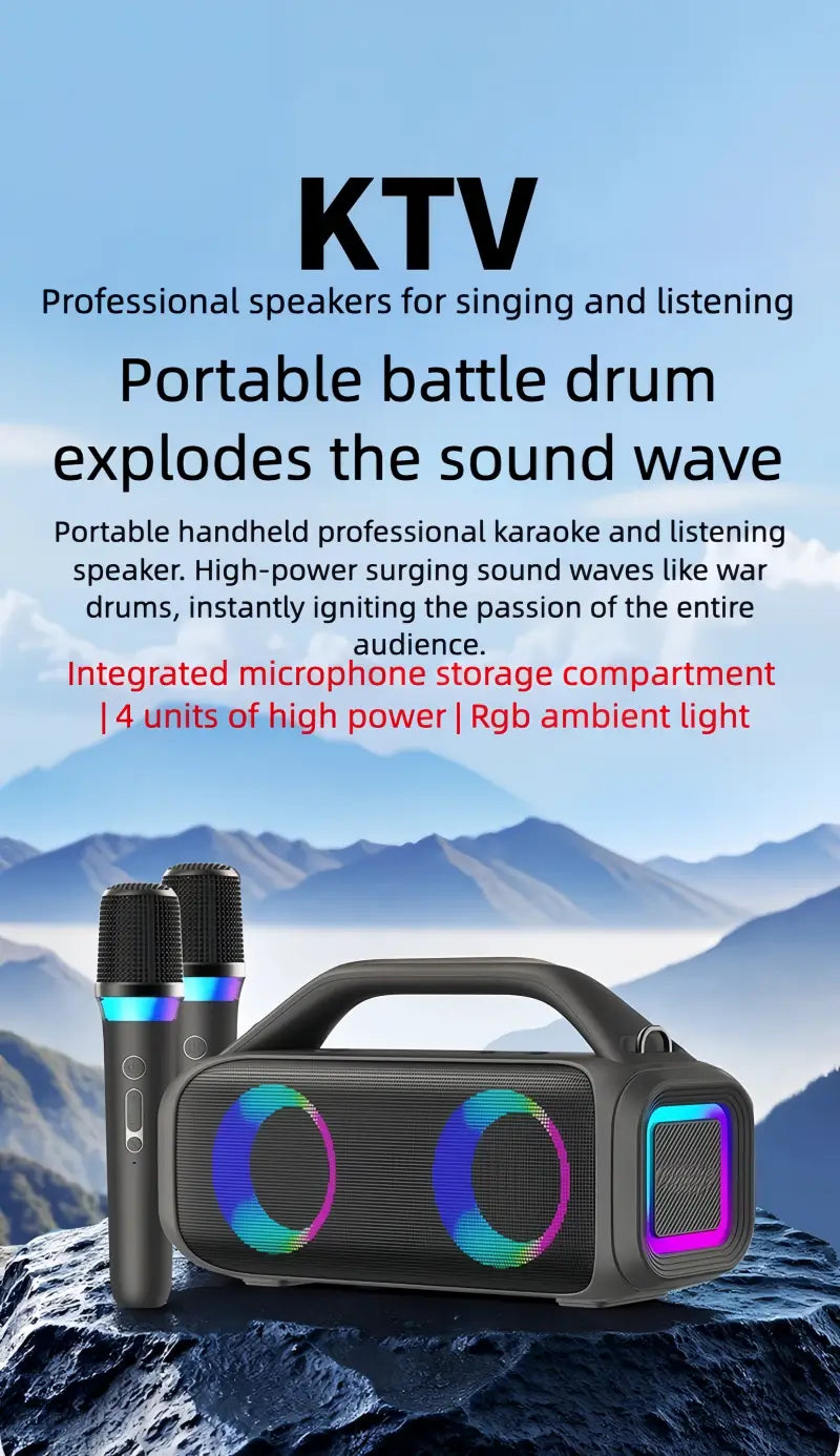Karaoke Machine for Adults Portable Bluetooth Speaker with 2 Wireless Microphones Portable PA System with Disco Lights