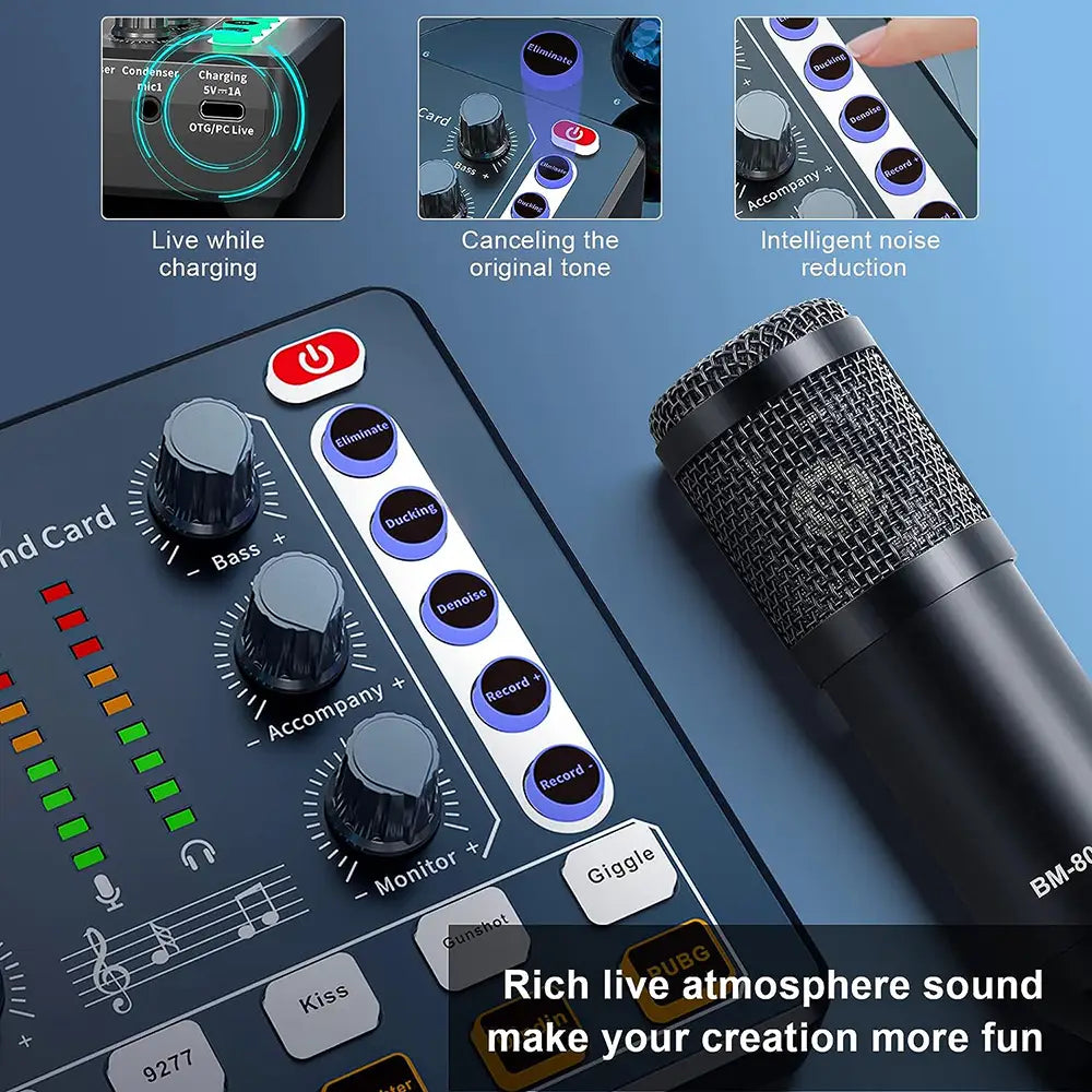 Audio Interface with DJ Mixer Live Sound Card Effects and Voice Changer,Prefect for live Streaming/Podcasting/Gaming