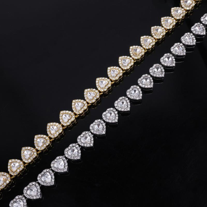 45CM New Hip Hop Tennis Chain Bracelet Necklace Shiny Heart Rhinestone CZ Fashion Rock Party Jewelry