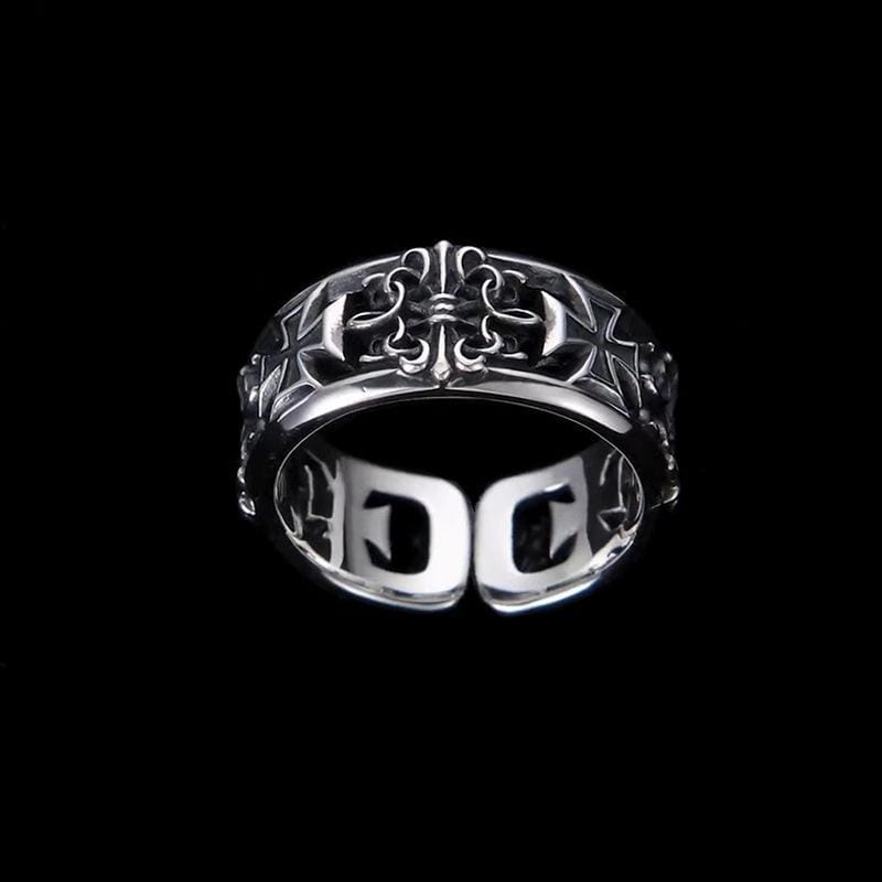 Hip Hop Punk Ring Retro Cross Opening Design Niche Men’s Jewelry Adjustable Statement Ring Gothic Style Accessory Unisex