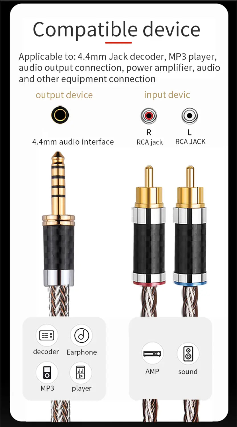 HIFI Stereo 4.4mm AUX to 2RCA Balance Audio Cable High-end One-To-Two Y Splitter For Amplifier Audio Home Theater Balance Cable