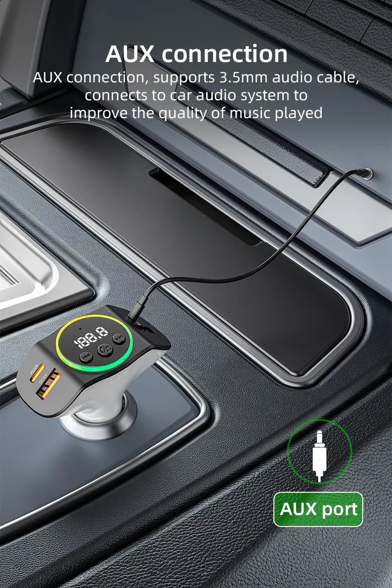 PD30W + QC3.0 Bluetooth 5.3 Car MP3 Player FM Transmitter Wireless Handsfree U Disk Play Music USB Type-C Car Fast Charger Adapter