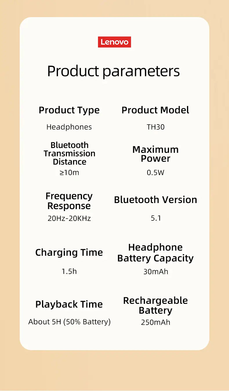 Lenovo TH30 Wireless Headphones Bluetooth 5.3 Earphones Foldable Gaming Headset Sport Headphone with Mic Music Earbuds Original