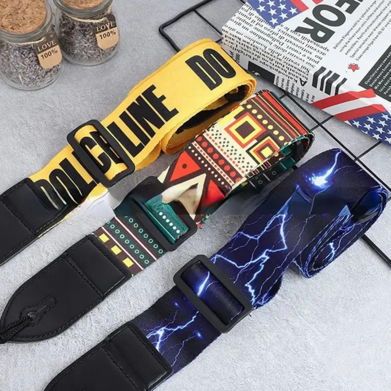 Premium Woodgrain Leather Guitar Strap - Fits Classical Electric & Bass Guitars - Adjustable Comfortable & Stylish