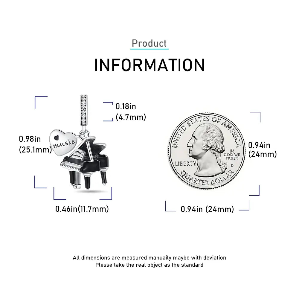 925 Sterling Silver Musical Instrument Charms Beads Piano Guitar Earphone Pendants Earrings Fit Bracelet DIY Fine Jewelry Gift