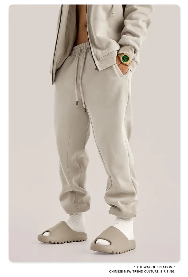 ZODF Trendy Men 345gsm Fleece Sweatpant Unisex Solid Color Loose Retro Hip Hop Winter Joggers Pants Brand Clothes HY0005