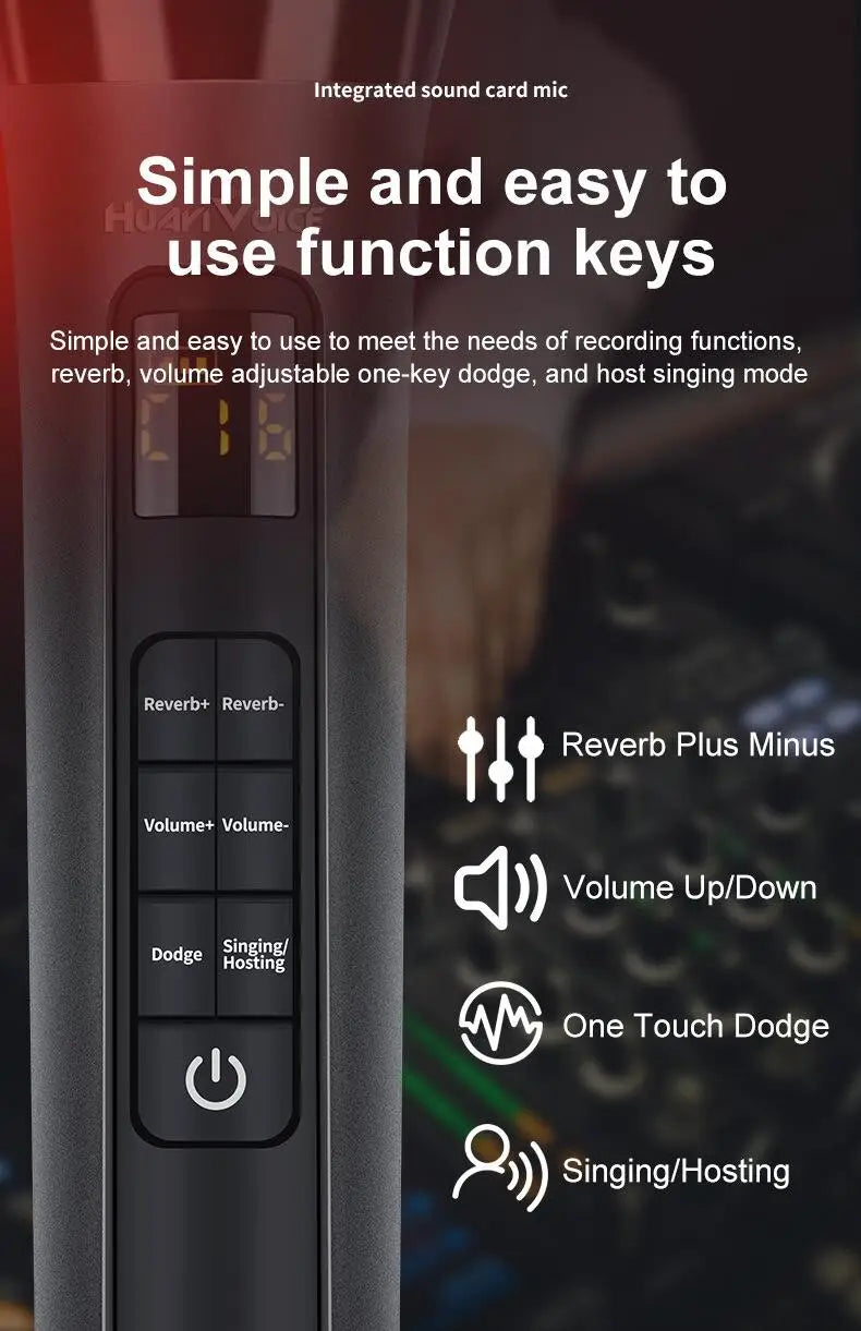 TOFON H20 Live microphone with sound card karaoke singing on mobile phone rechargeable ， Bluetooth accompaniment microphone