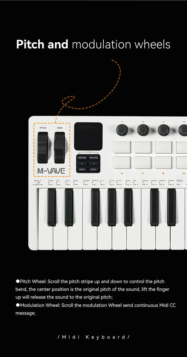 M-VAVE SMK-37 Pro Keyboard 37 Key MIDI Controller With Built-in Synth Engine 8 Knobs + 16 RGB Pads 37 Key MIDI Controllers