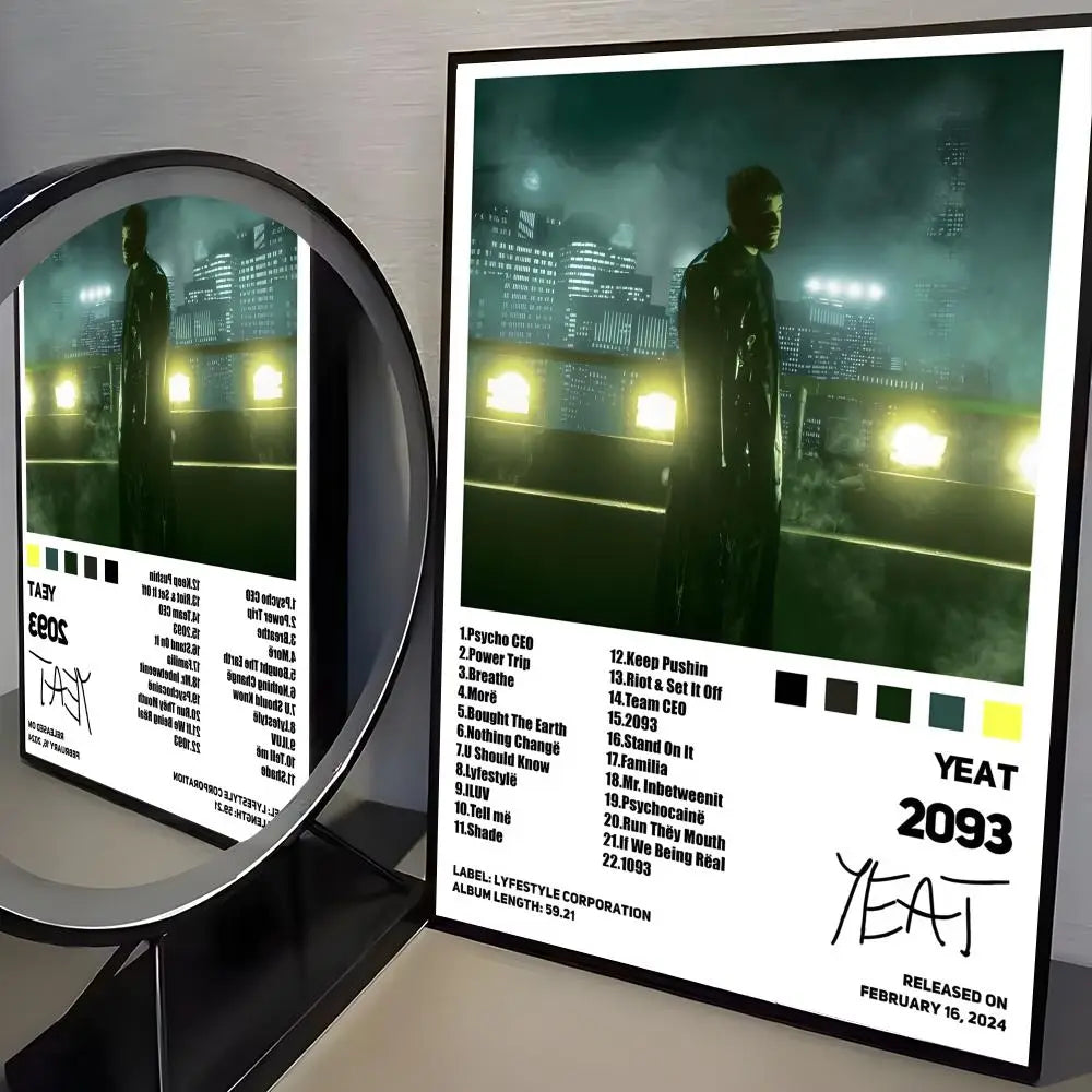 Rapper Y-Yeat Album Cover Poster Trendy Aesthetic Wall Art Good Sticker Printed on PP Paper for Living Room Bar Decoration