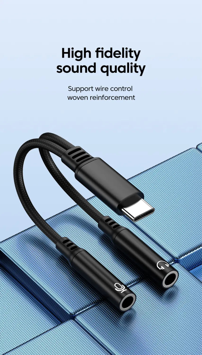 Type C Male To 3.5MM Jack Audio Cable Dual Female Adapter DAC 2-in-1 Music Voice Microphone Splitter Cable for iphone 15 16