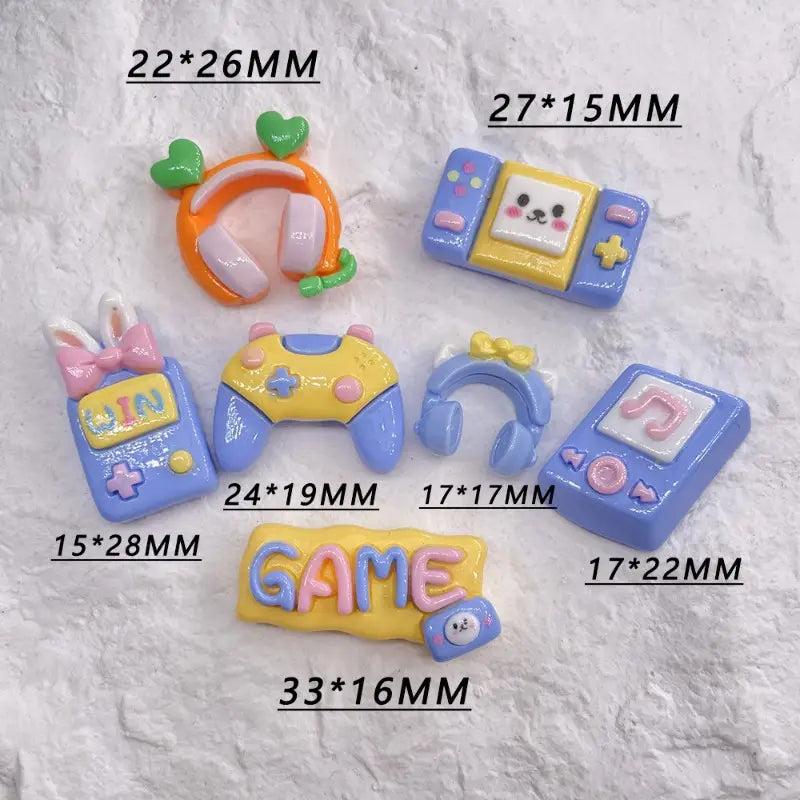 5pcs Cartoon Resin Game Controller Music Phone Resin Cabochon Phone Case Deco Parts Character DIY Hair Bows Accessories