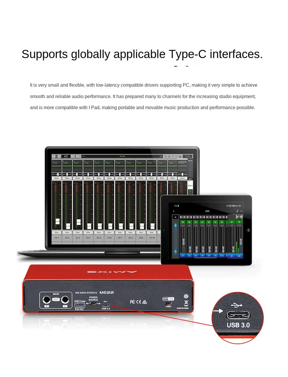 AMIXSQ22 Audio Interface for Recording Computer Free Drive USB External Sound Card for Pc Pro Audio Equipment Professional Video