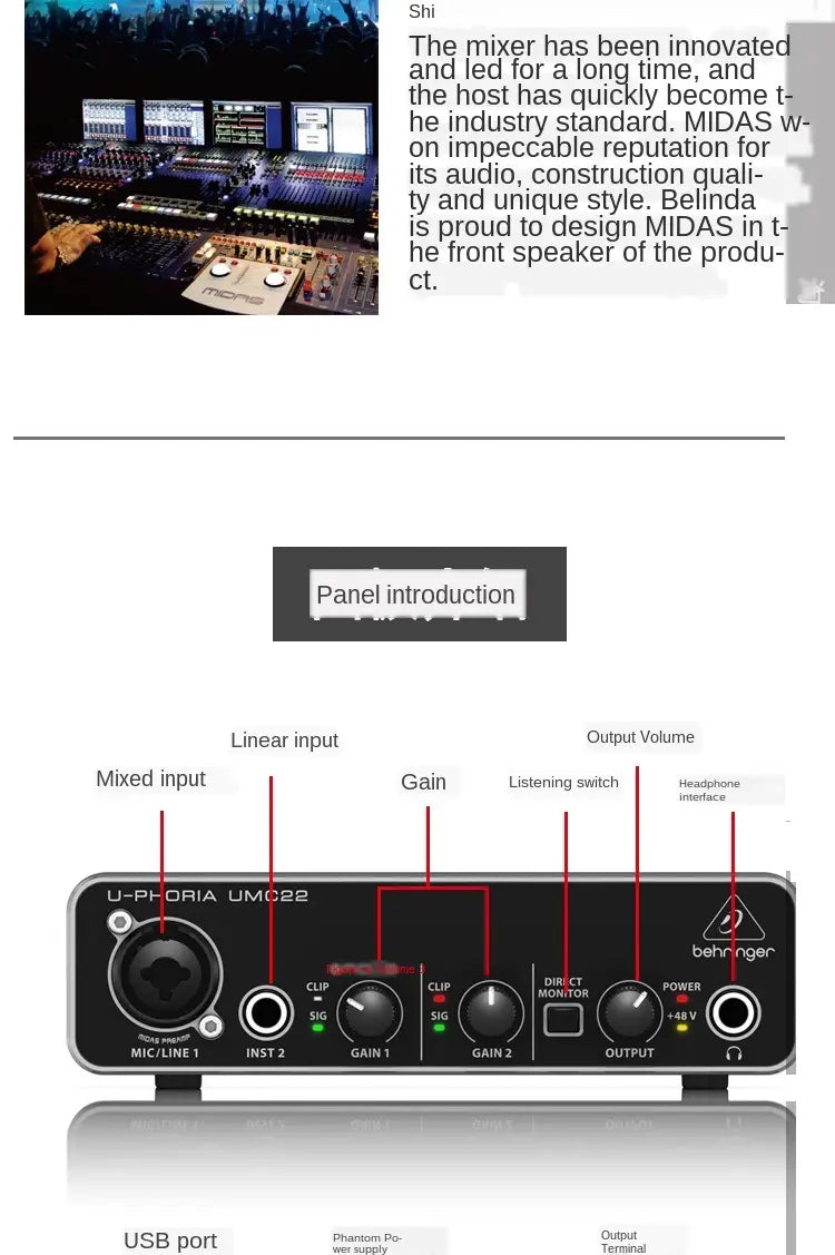 Hot Sell Promotion BEHRINGER UMC22/ UM2/UMC202HD Microphone Amplifier Live Recording External Sound Card USB Audio Interface