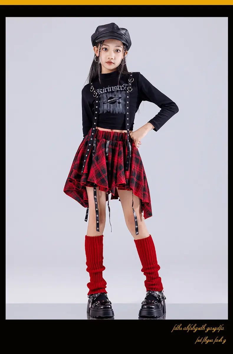 Hip Hop Girls K-pop Fashion Crop Top Street Dance Cargo Pants Plaid Skirts Kids Streetwear Children Jazz Girl Group Clothes Sets