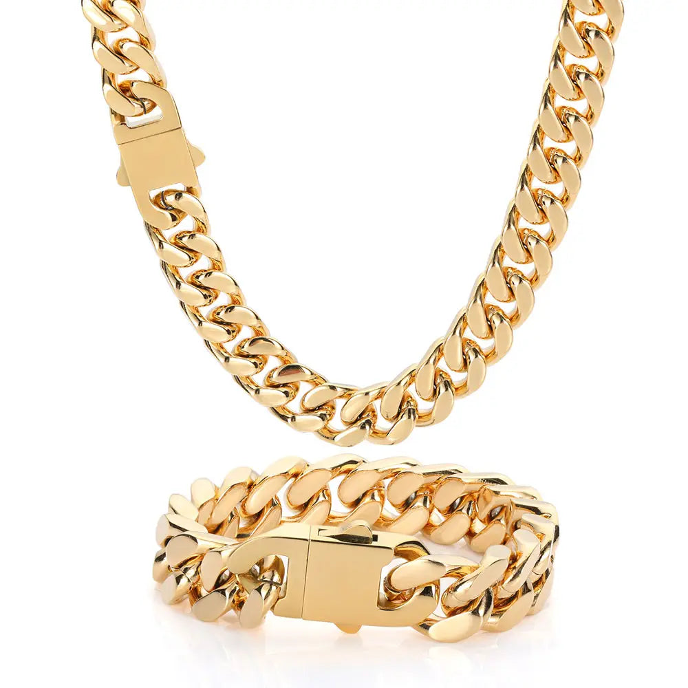 Wholesale Hip Hop Jewelry Stainless Steel Men Flat 4 Side Curb Cuban Link Chain Necklace For Men Drop Shipping