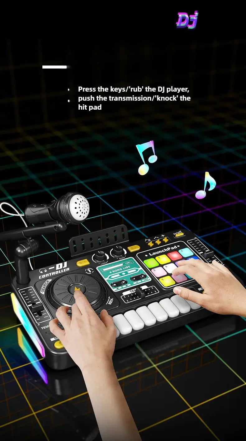 Kid DJ Mixer Controller Toy with Microphone Electronic Piano Keyboard Musical Instrument Kid Learning Educational Birthday Gifts