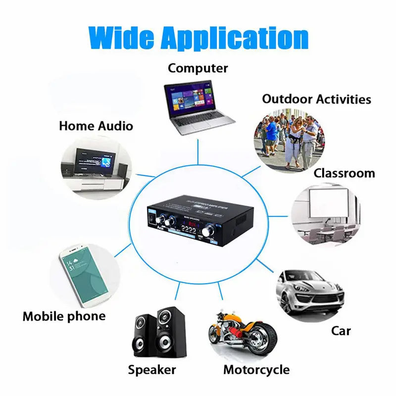 AK35 800W Home Power Amplifiers 2 Channel Bluetooth 5.0 Surround Sound FM USB Remote Control Mini HIFI Digital Amplifier Stereo