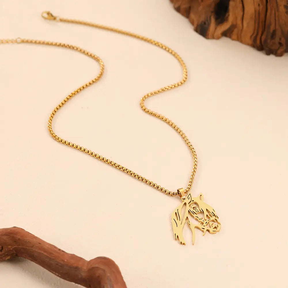 Stainless Steel Necklaces Animals Horse’s Head Pendant Choker Chain Men Atmospheric Fashion Hip Hop Necklace For Women Jewelry