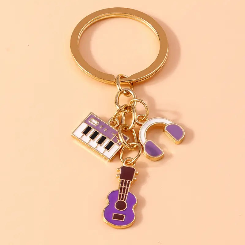 Aihua Enamel Musical Instrument Keychains Piano Violin Earphone Music Notes Keyrings For Women Girls DIY Handbag Pendant