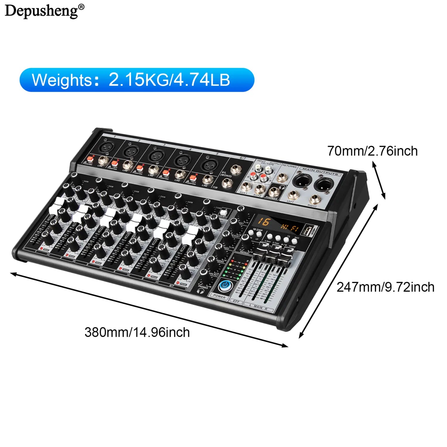 Audio Mixing Console Mixer Professional Audio 7 Channel Sound Mixer For Live Streaming DJ Audio Equipment