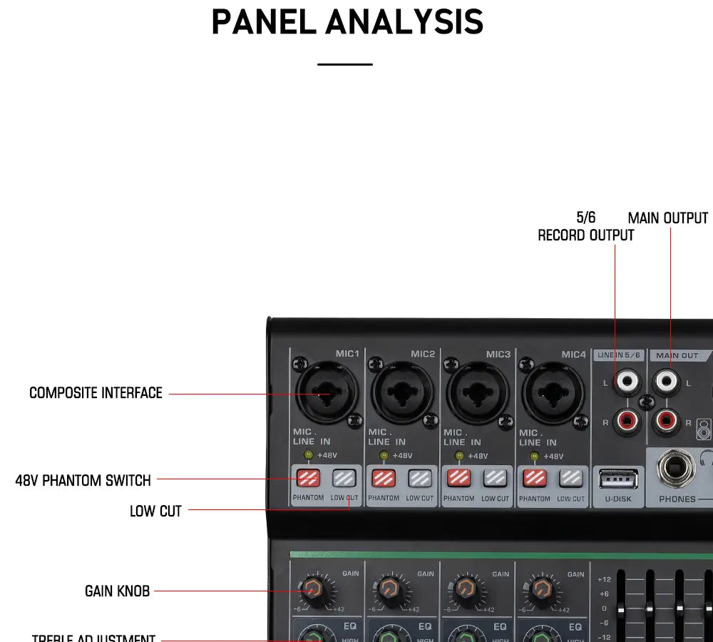 Professional DJ Party High Quality Music Recording Singing 6 Channel Audio Mixer Console