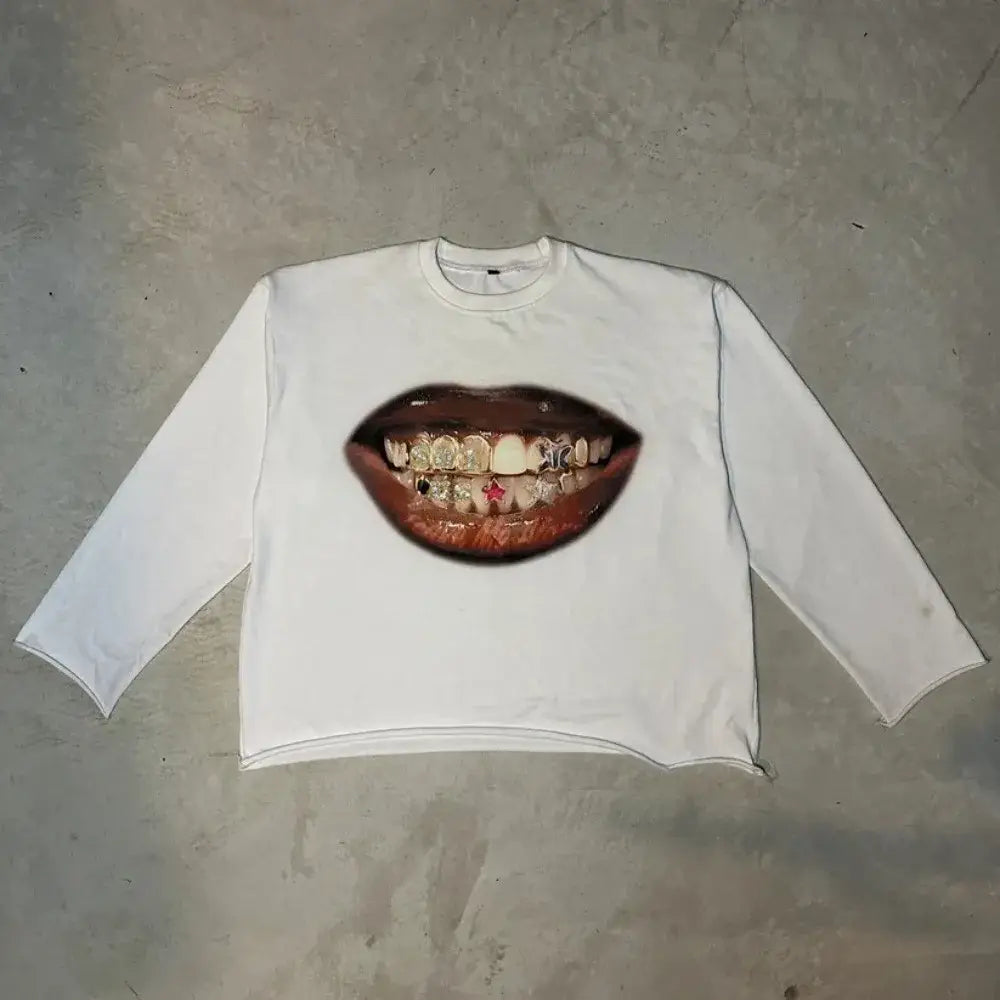 Hip Hop Street Long Sleeve Tooth T shirt Male Harajuku Retro Sports High Street Jersey Tops Men and Women tide Tops