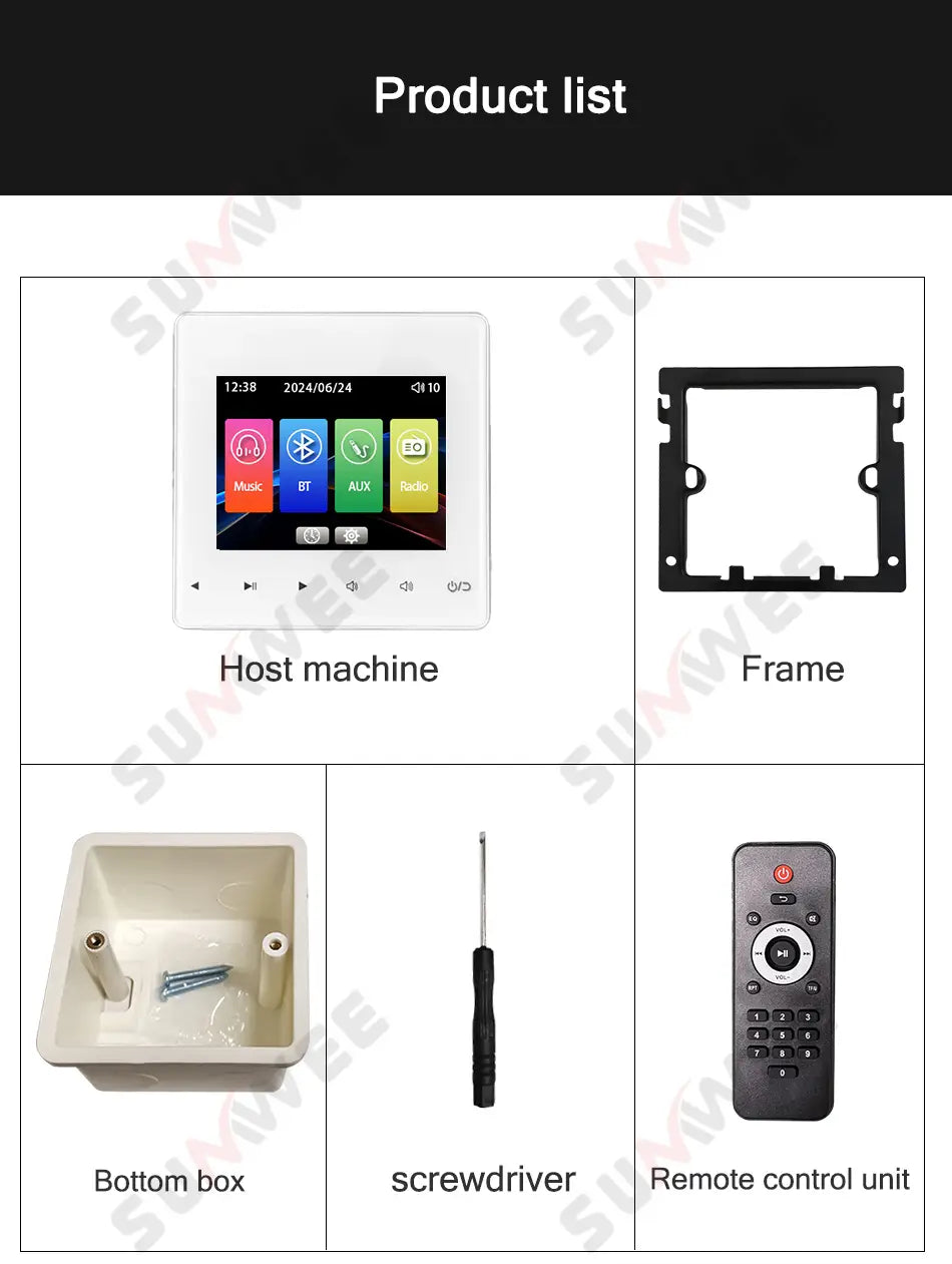 Home audio Wall music panel hotel 86 amplificador Bluetooths wall amplifier AUX TF player FM radio sound ceiling speaker system